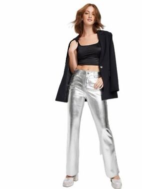 Gap High Rise Vegan Leather Silver Pants - Cheeky Straight Leg NWT 28 Long